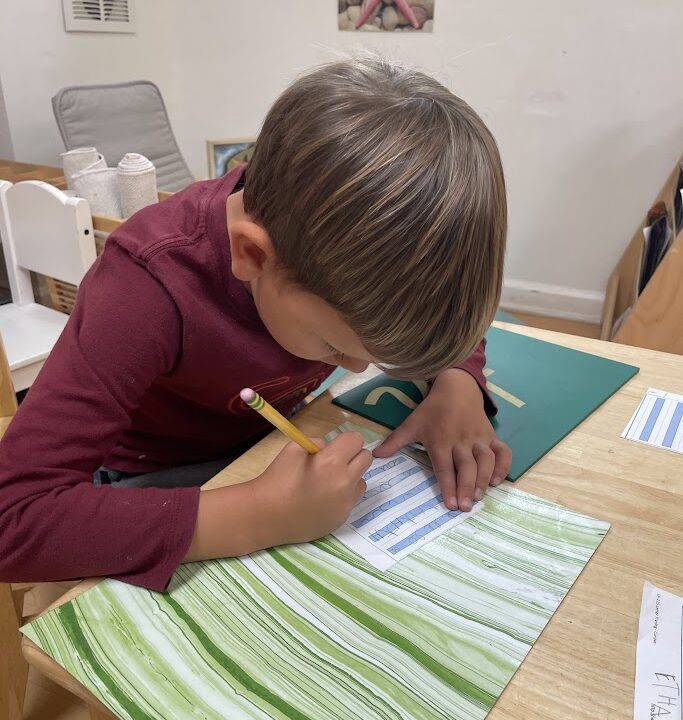 Transitional Kindergarten child handwriting at La Jolla Montessori School