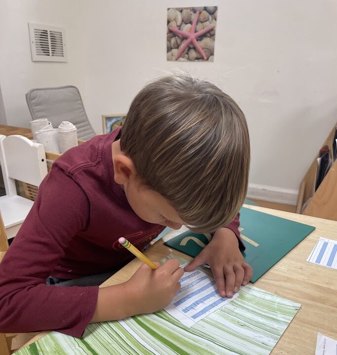 Transitional Kindergarten child handwriting at La Jolla Montessori School