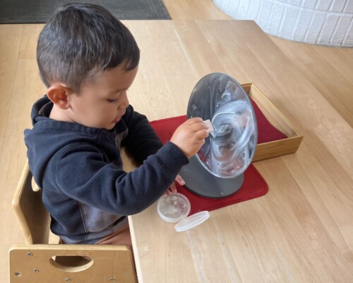 Toddler Care of the Environment Polishing at La Jolla Montessori