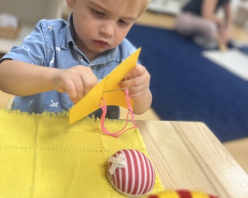 Toddler Practical Life Sewing at La Jolla Montessori